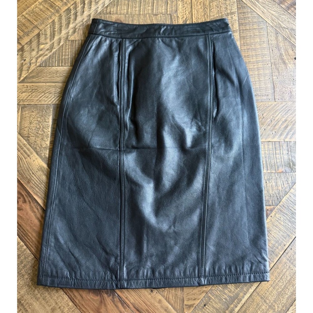 Vintage Byrnes&Baker Black Leather Pencil Skirt Size 8. 90’s Retro 100% Leather